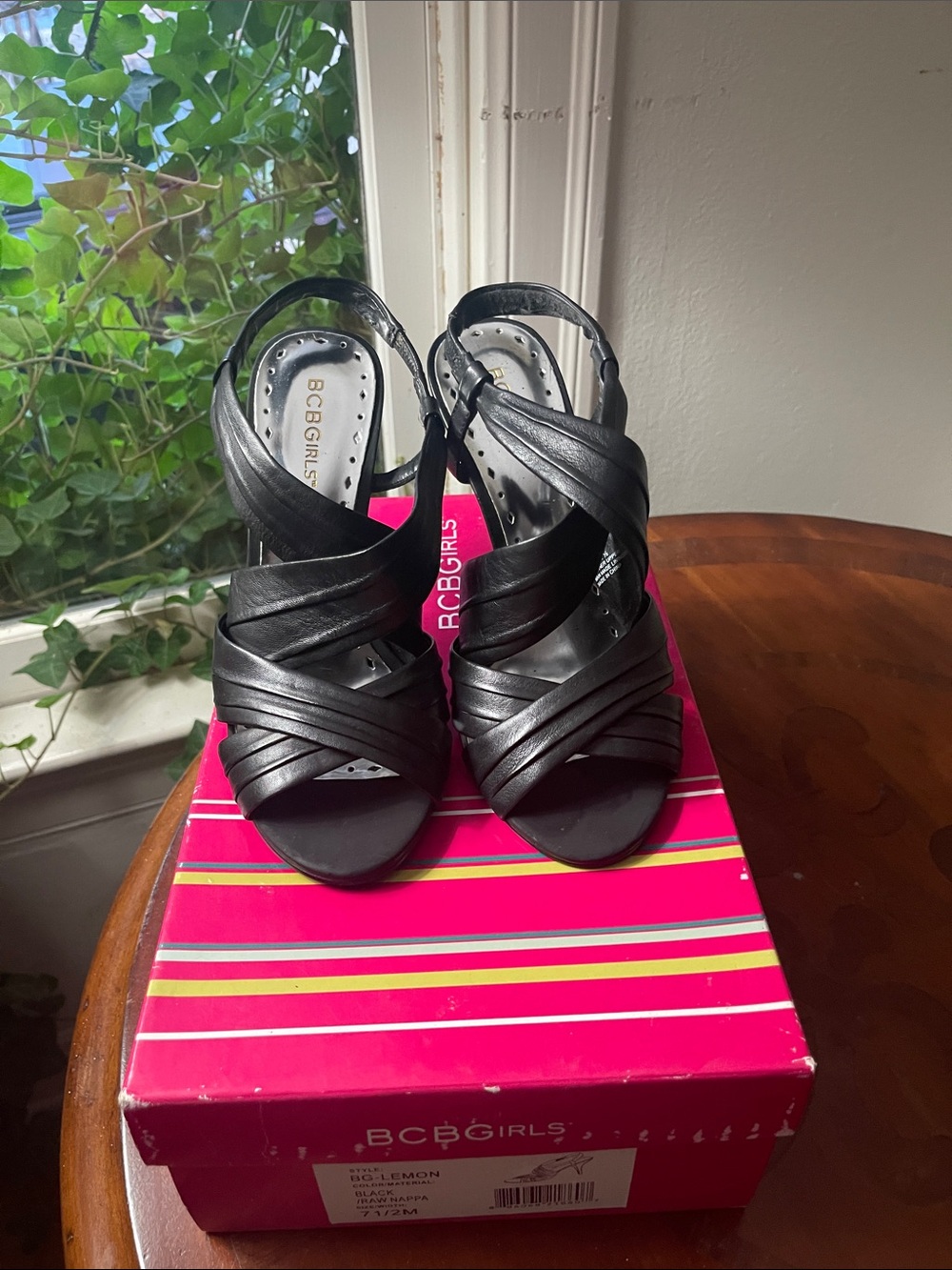 BCBGirls Black Strappy Crisscross Slingback Heels